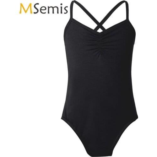 Kids Girls Ballet Leotard Costume Spaghetti Strap Criss Cross Ballet Leotard Bodysuit Dancewear Gymnastics Swimsuit for Dancing
