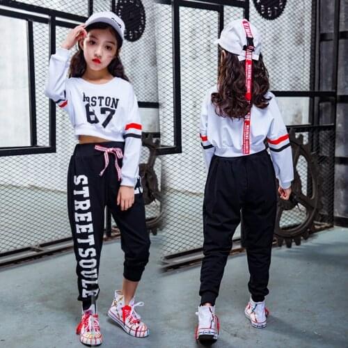 Kids Korean Hip Hop Dance Costume School Jazz Dance Clothing Tops Pants Modern Street Dance Wear Performance DJ Stage Dress 90