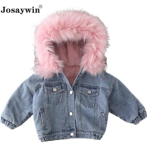 Denim Jacket Fur Hooded Winter Baby Girl Warm Thick Toddler Girl Boys Jeans Jacket Cotton Kids Girl Parka Children Clothes