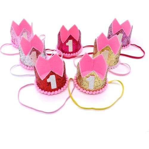 Baby Girl Boy Kids One Birthday Hat Princess Crown Birthday Party Crown Hat Hairband Baby Shower Party Photo Props Supplies