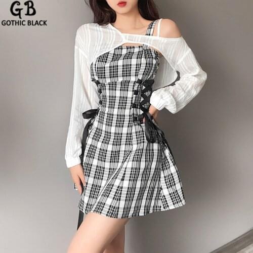 Модные платья в клетку Gothic Black China At AliExpress
