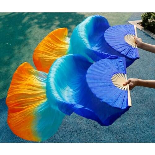 Hits 2016 High selling women Quality Silk Belly Dance Fan Dance 100% Real Silk Veils 1 pair 180*90 cm Navy blue+Turquoise+Orange