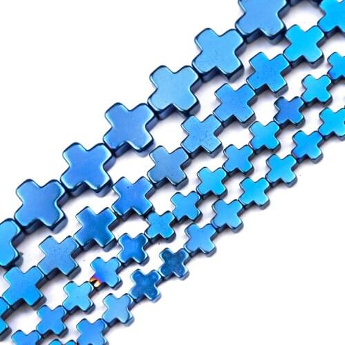JHNBY Blue Cross + Hematite Natural Stone 6/8/10mm Spacers Loose Beads For Jewelry Making Diy Bracelets Pendants Accessories