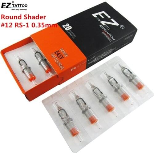 EZ Revolution Tattoo Needles Cartridge Round Shaders #12 0.35mm Long Taper for Cartridge Tattoo Machine Grips 20 pcs /box