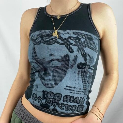 E-Girls Vintage Sleeveless Tank Top 2021 Face Graphic Printed Sweat Vest Y2K Aesthetic Harajuku Streetwear Women Slim Fit Crop