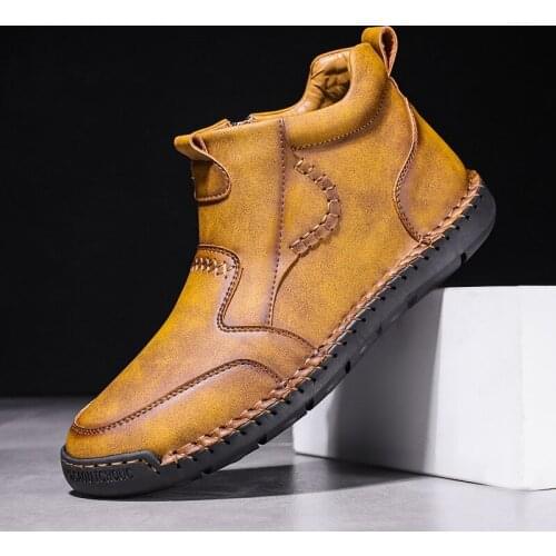 Microfiber Leather Mens Casual Shoes Retro Comfy Flat Walking Shoes Male Outdoor Sport Sneakers Ankle Boots For Man Size 38-46
