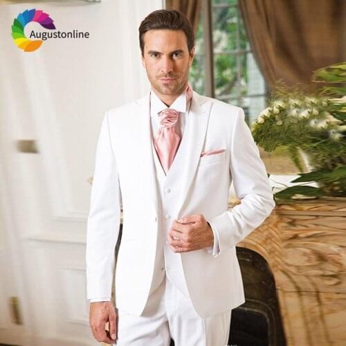 Men Suits For Wedding White Bridegroom Evening Party Prom Costume Slim Fit Formal Blazer Custom Tuxedo Terno Best Man 3 Pieces