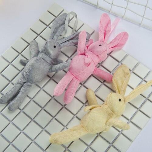 21cm 3colors Soft Lace Joint Rabbit Pendant Plush Bunny For Key Chain Bouquet Toy Doll DIY Ornaments Gifts