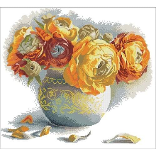 Petite yellow bottle flower counted 11CT 14CT 18CT Cross Stitch Set DIY Cross-stitch Kit Embroidery Needlework Home Decor