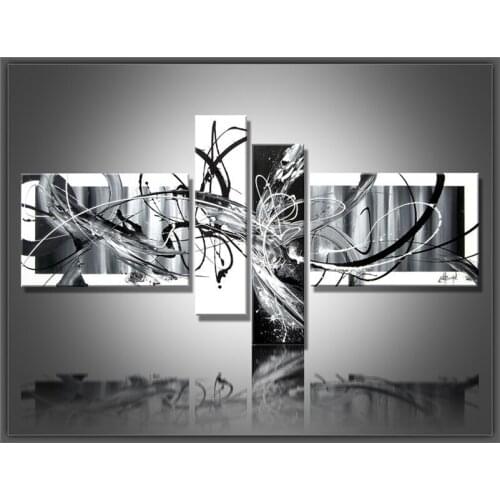 Multi Piece Combination 4 pcs/set Canvas Art Abstract Oil Painting Black And White Wall Hand-Painted Pictures Home Decor