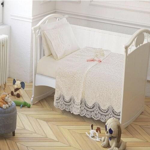 French Laced Baby Blanket Set Cream