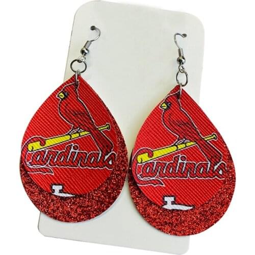 Cardinals Football Fans Gillter Faux Leather Earrings Layered Tear Drop Earrings Lightweight Earrings Made To Order
