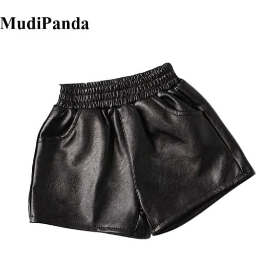 MudiPanda Baby Girls Faux Leather Shorts Spring Autumn Winter Kids Casual Solid PU Leather Short Pant Teenager Girl Plus Velvet
