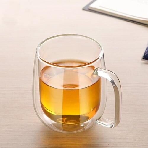 Double Wall Glass Cup With Lid Handle Mugs Drinking Insulation Coffee Cup Resistant Juice Tea Cup Drink Mug Transparent Milk Mug