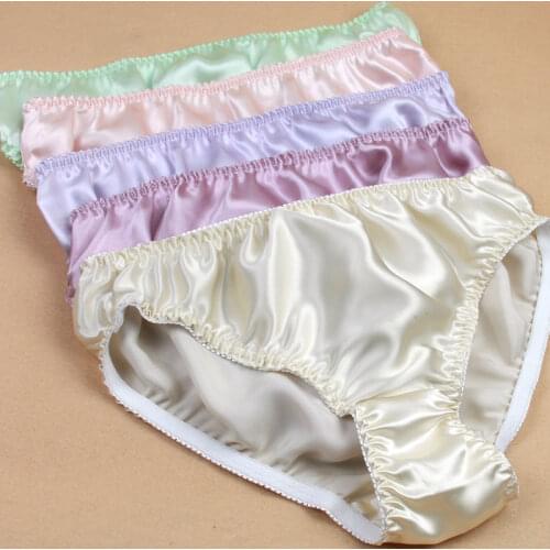 3pcs/lot Mid waist glossy solid color mulberry silk panties female breathable comfortable antibiotic silk briefs