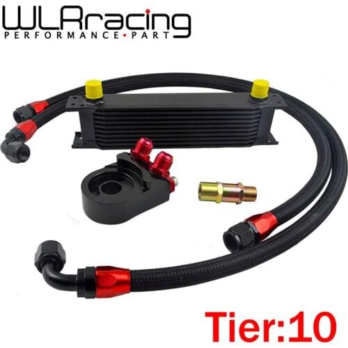 Universal 10 Rows AN10 Transmission Oil Cooler with Oil Filter Sandwich Adapter And Stainless Steel Fuel Hose For Audi A4