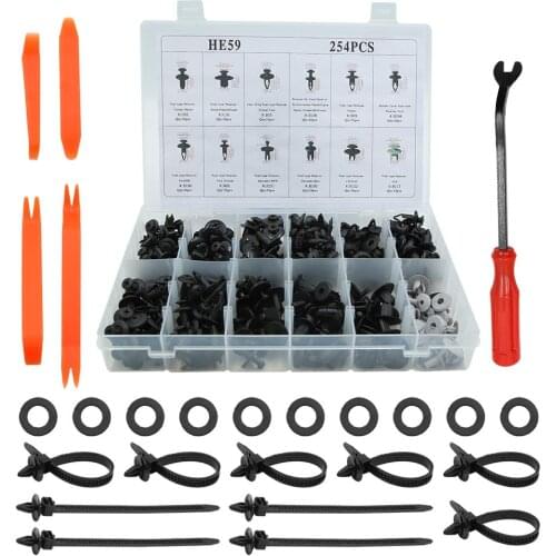 Uxcell 254pcs Plastic Clips Push Pin Rivets Fasteners Set Car Bumper Fender Retainer Trim Panel Screws Kit w Remover Tool Cable