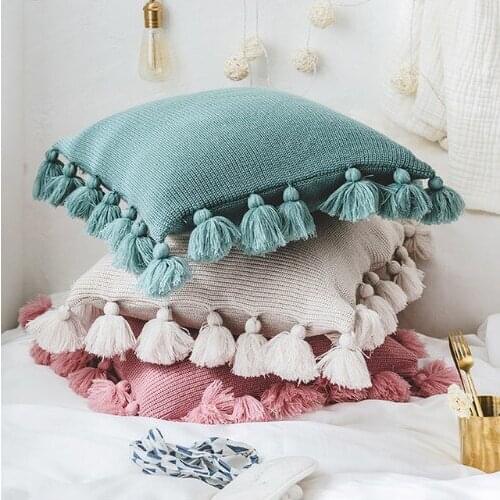 I knit Pure Cushion Cover Pillow acrylic ball tassel home sofa bed room textile adult child lover beauty Dec wholesale 45*45CM