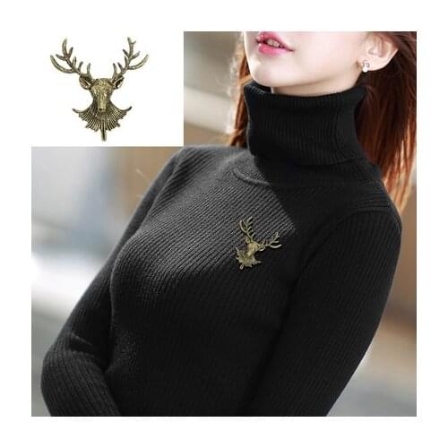 1PC Unisex Animal Collar Brooch Pin Clip Cute Deer Antlers Head Pins Brooches For Women Men Decorations