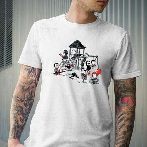 100% Cotton Horror Park Baseball Shirt It Pennywise Michael Myer Stephen King Humor Horror Chucky Tshirt