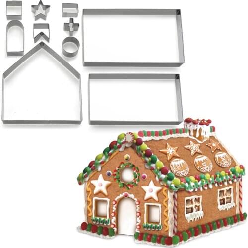 10in1 Stainless Steel Gingerbread House Cookie Cutter Molds Set Cake Decor Fondant DIY Tool