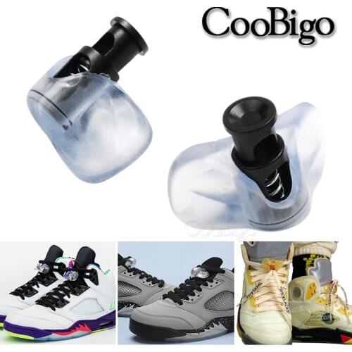 2 pair Pack Clear Butterfly Toggle Clip With Black Cord Lock Stopper for Child Sport Basketball Shoe lace Air Accessories