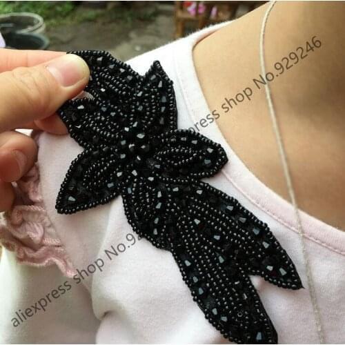 4pcs/lot fashion black star-flower beaded applique hand-sewed garment clothing accessory decorative trims for coat shoes hat