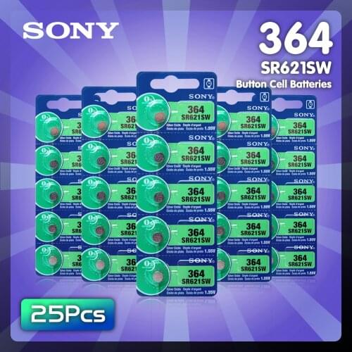 25Pcs/Lot SONY LONG LASTING AG1 364 LR621 164 531 SR60 SR621SW 1.55V Watch Battery Button Coin Cell 100% Original Brand