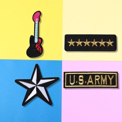 American officers epaulet Patches Iron On Black and white Pentagram Embroidery Applique guitar Badges Stickers