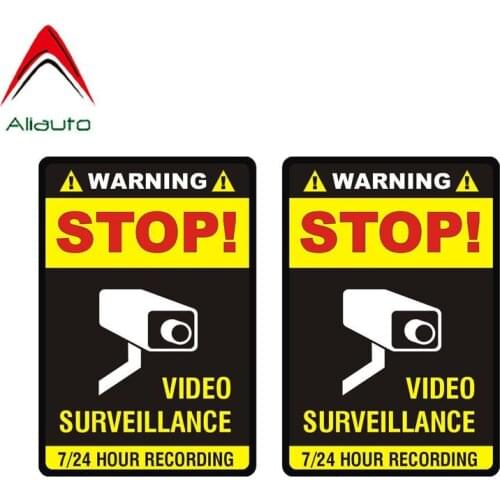 Aliauto 2 X Warning Car Sticker Stop Video Surveillance Decal Accessories PVC for Seat Leon Opel Astra H Jdm Vw Polo,10cm*7cm