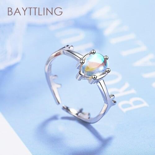 BAYTTLING 925 Sterling Silver Color Antler Water Drop Stone Open Ring For Woman Fashion Jewelry Couple Ring Gift