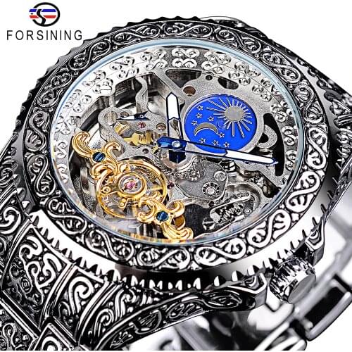 Forsining Luxury Men Automatic Wristwatch Waterproof Skeleton Mens Mechanical Watch Vintage Mens Watches With Luminous Pointers