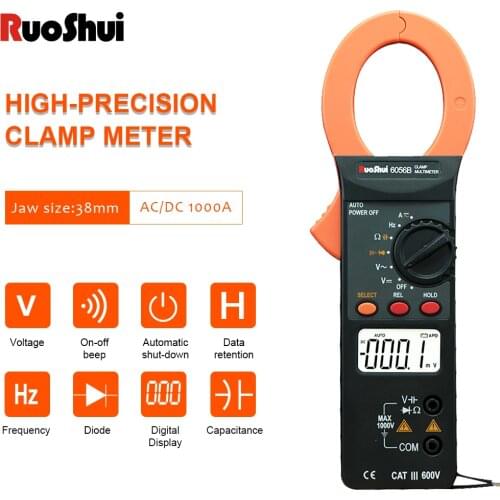 RuoShui 6056B True RMS Digital Clamp Meters Current Meter AC DC Voltage Current Resistance Tester tool Ammeter Clamp Multimeter
