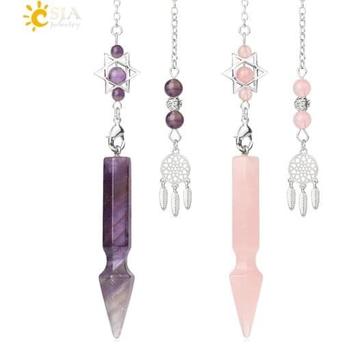CSJA Pendulum Divination Merkaba Natural Stone Quartz Pendulums Dowsing Reiki Energy Crystal Pendant Catcher Dream Pendulo G608