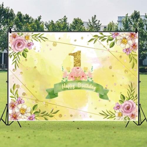 1st Birthday Flower Theme Lively Colors Cartoon Photo Background Party Backdrops Decoration Supplies For Kids Photography Props