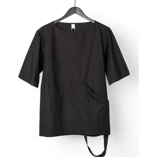 Minimalist dark style Yamamoto style summer personality irregular pocket design loose sleeve T-shirt men