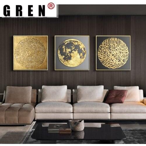 GREN Abstract Canvas Paintings Posters Prints Golden Round Minimalism Geometric Sofa Wall Art Pictures Home Decor Living Room