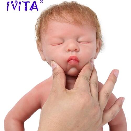 IVITA WG1507RH 46cm 3.2kg 100% Full Body Silicone Realistic Eyes Closed Reborn Baby Doll with Clothes Bebe Christmas Toys