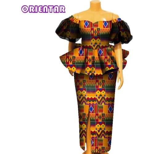 2 Pieces Set African Outfits for Women African Print Blouse and Long Skirts African Clothes Women Plus Size 5XL 6XL WY8555