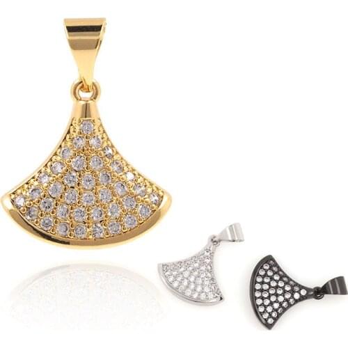 Fan Charm Cubic Zirconia Pendant Necklace Earring Bracelet Jewelry DIY Handmade 19.3x14.6x3.4mm