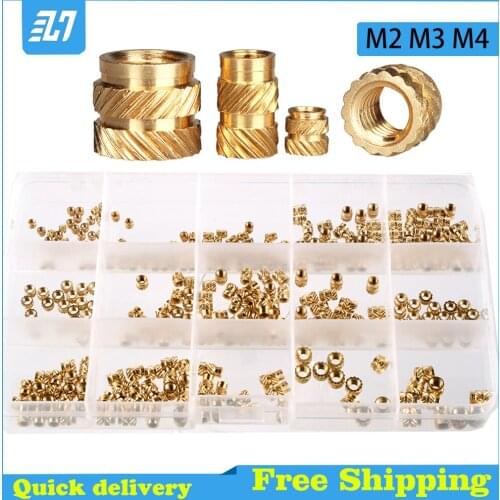 Brass Hot Melt Nut Knurled Injection SL-type Double Twill Copper Heating Molding Thread Inserts Nut M2 M3 M4 Assortment Kit