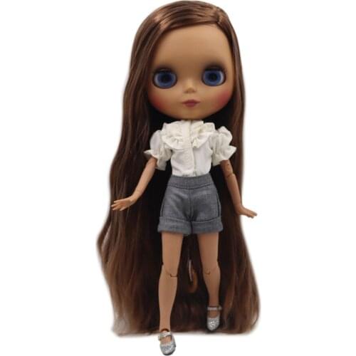 ICY DBS Blyth doll 30cm bjd with dark skin Wild brown soft long straight hair nude JOINT body matte face ICY SD DIY toy BL9158