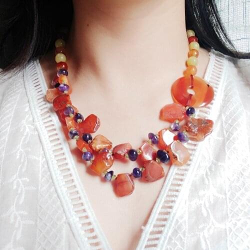 Lii Ji Statement Choker Necklace 52cm Carnelian Amethyst Peridot Korea Jade Necklace Women Jewelry Gift
