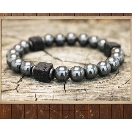 Metallic Mala Bracelet Hematite & Lava Unisex Yoga Jewelry Hindu Japa Mala Beaded Mens Mala