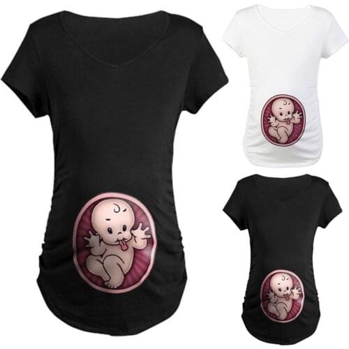 Maternity Cute Baby Print Round Neck Cute Baby T-shirt Pregnant Tops Short Sleeve blusas de embarazada L1209