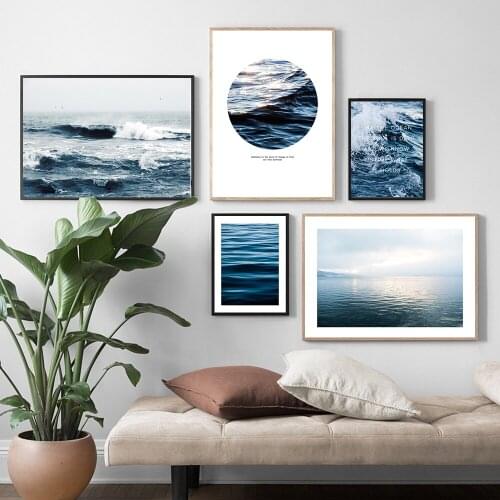 Seascape Wall Art Canvas Painting Letter Blue Style Nordic Simple Posters and Prints Decorative Picture Modern Home Decoration