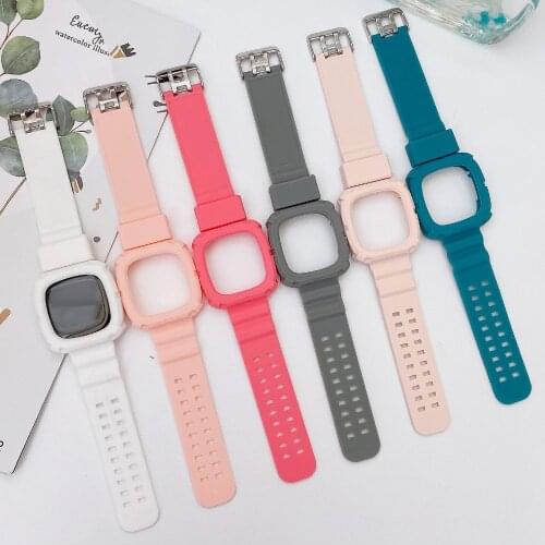 Soft Silicone Strap with Case Cover for Fitbit Sense Versa 3 Watch Band Versa3 Impact Resistant Bracelet Wrist Belt Bumper Frame