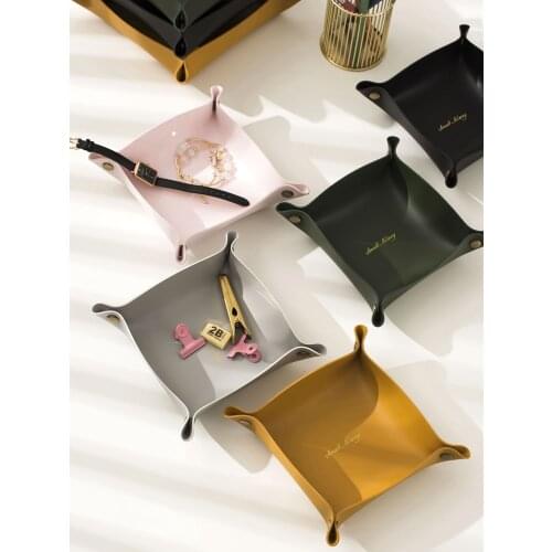 Nordic Home Office Desktop Organizer Leather Cosmetic Storage Tray Trinket Dish Sundries Plate Key Holder For Entrance Door