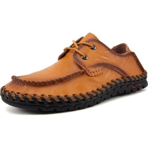 2021 Spring Summer New Mens Handmade Breathable Soft-Soled Leather Shoes male lace-up Flats Fashion Casual business Shoes