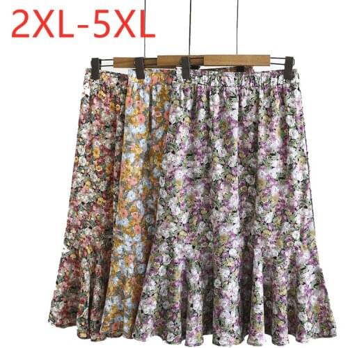New 2021 Ladies Summer Plus Size Midi Skirt For Women Large Loose Liner Floral Print Flower Pleated Skirts 2XL 3XL 4XL 5XL
